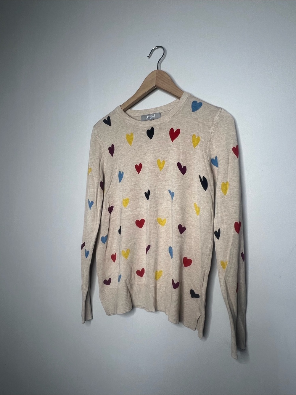 Heart Print Crewneck Sweater in Cream